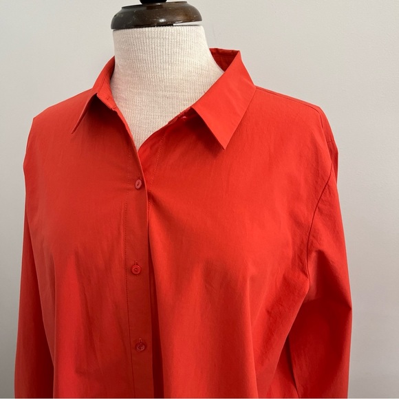 Eileen Fisher Washed Organic Cotton Poplin Classic Collar Shirt - Picture 4 of 7